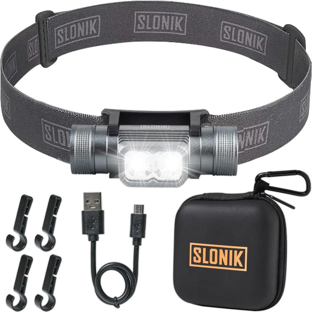 image:imageSLONIK Headlamp Rechargeable  1000 Lumen LED USB Rechargeable Headlight  IPX4 Waterproof Head Lamp with Bright 60 ft Flashlight Beam  Hiking amp Outdoor Camping Gear Black  LED HeadlampGray