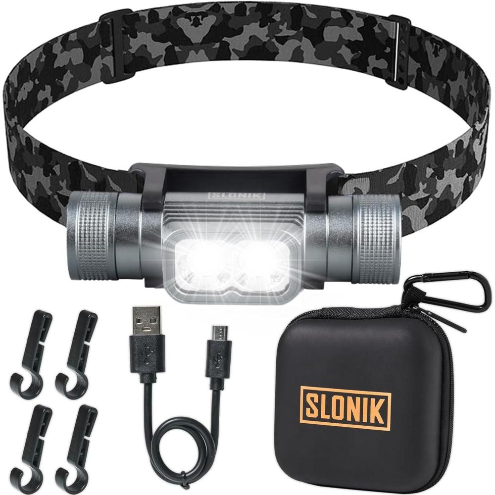 image:imageSLONIK Headlamp Rechargeable  1000 Lumen LED USB Rechargeable Headlight  IPX4 Waterproof Head Lamp with Bright 60 ft Flashlight Beam  Hiking amp Outdoor Camping Gear Black  LED HeadlampCamo