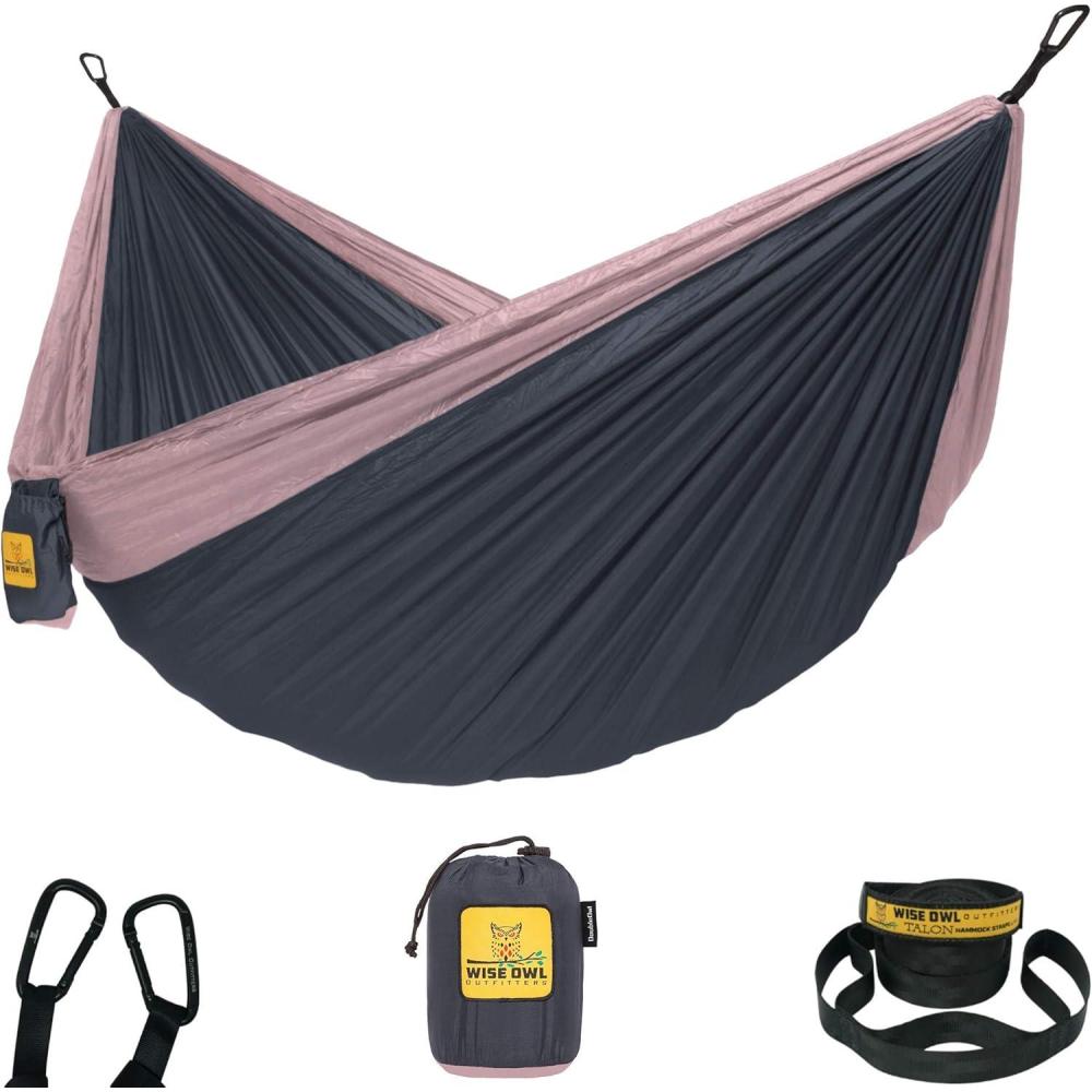 image:imageWise Owl Outfitters Camping Hammock  500lbs Portable Hammock with Tree Straps  Travel Backpacking Hiking Outdoors Camping Gear  Single or DoubleCharcoal  Rose