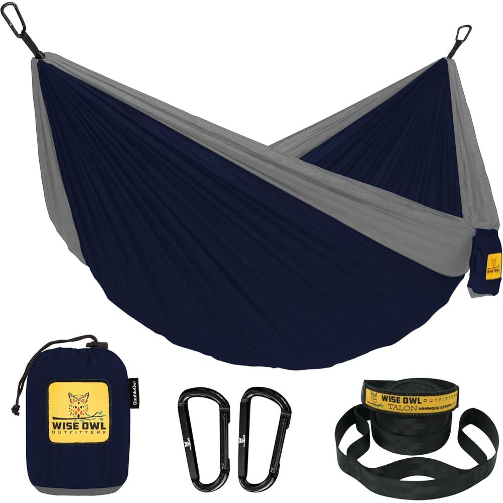 image:imageWise Owl Outfitters Camping Hammock  500lbs Portable Hammock with Tree Straps  Travel Backpacking Hiking Outdoors Camping Gear  Single or DoubleNavy  Steel