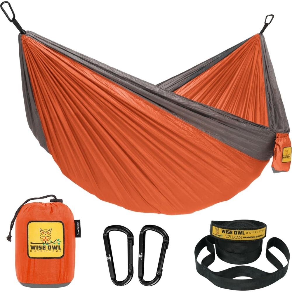 image:imageWise Owl Outfitters Camping Hammock  500lbs Portable Hammock with Tree Straps  Travel Backpacking Hiking Outdoors Camping Gear  Single or DoubleOrange  Grey