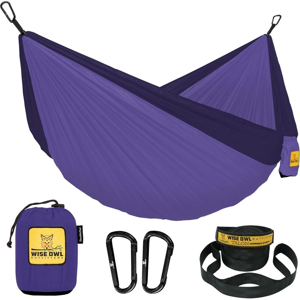 image:imageWise Owl Outfitters Camping Hammock  500lbs Portable Hammock with Tree Straps  Travel Backpacking Hiking Outdoors Camping Gear  Single or DoublePurple  Dark Purple