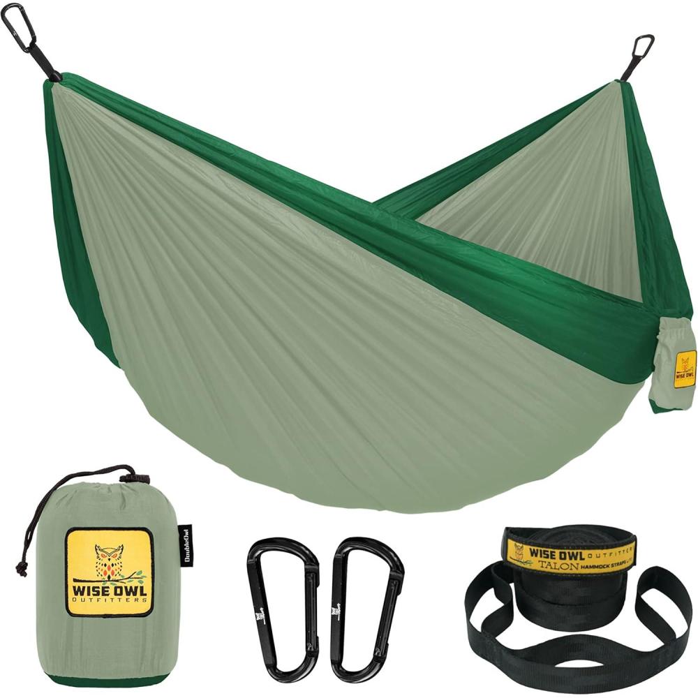 image:imageWise Owl Outfitters Camping Hammock  500lbs Portable Hammock with Tree Straps  Travel Backpacking Hiking Outdoors Camping Gear  Single or DoubleSage  Dark Green