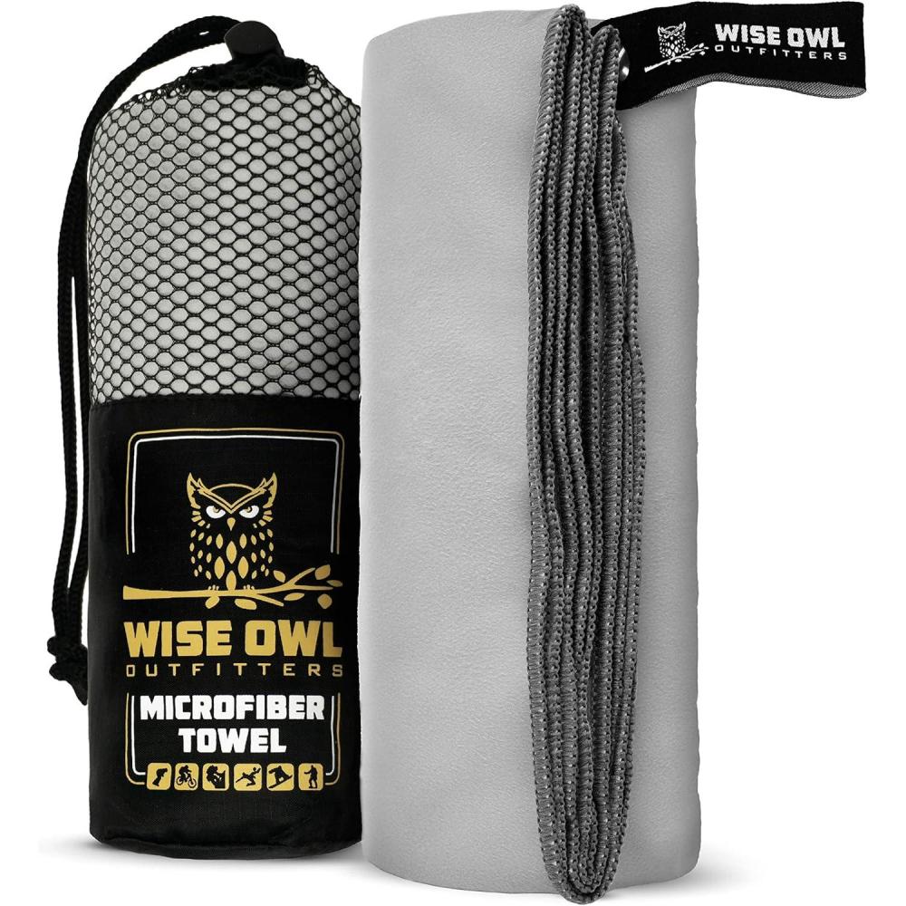 image:imageWise Owl Outfitters Microfiber Camping Towel  Quick Dry Towel for Travel Backpacking Hiking Beach Gym amp Yoga  Compact Fast Drying amp LightweightLight Grey