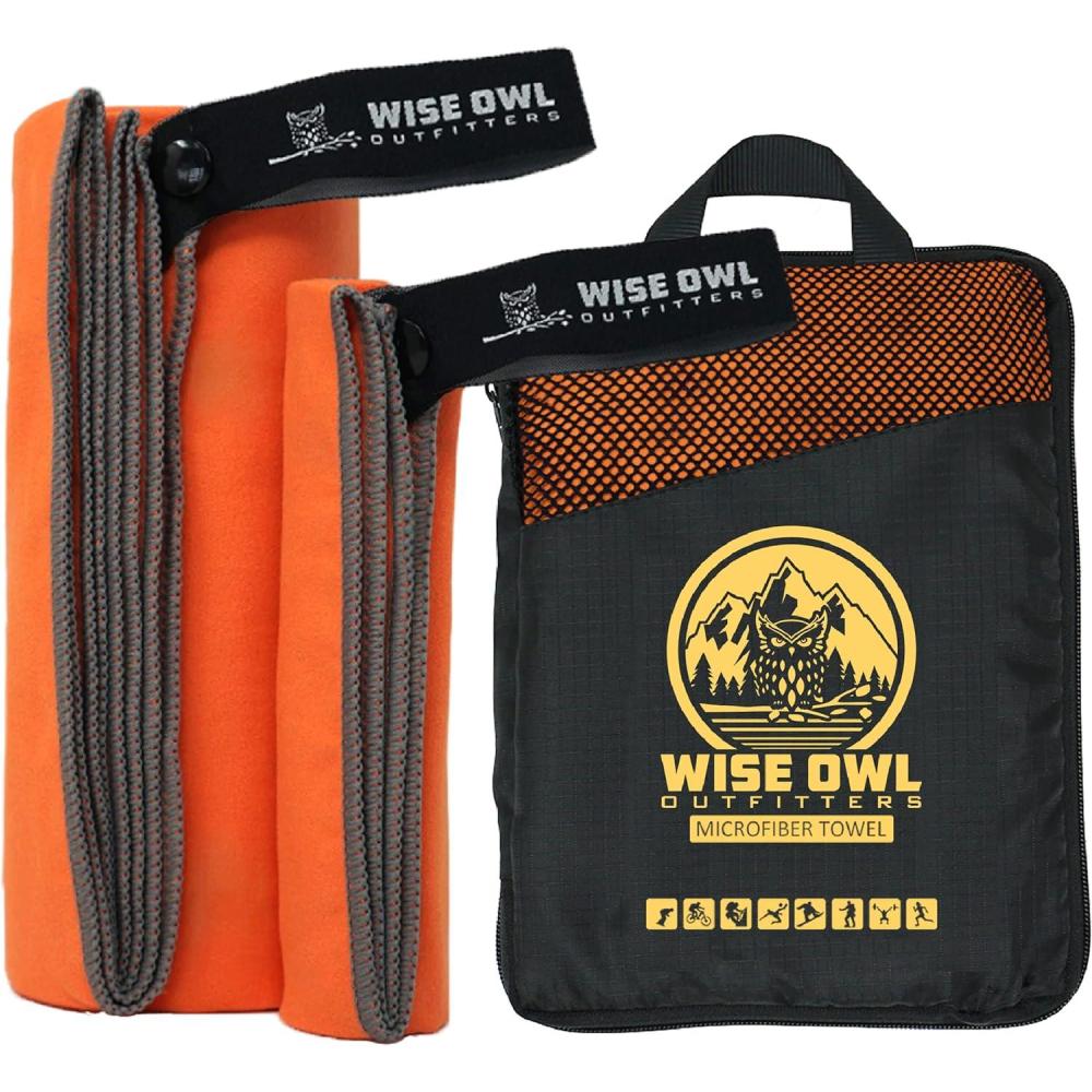 image:imageWise Owl Outfitters Microfiber Camping Towel  Quick Dry Towel for Travel Backpacking Hiking Beach Gym amp Yoga  Compact Fast Drying amp LightweightOrange