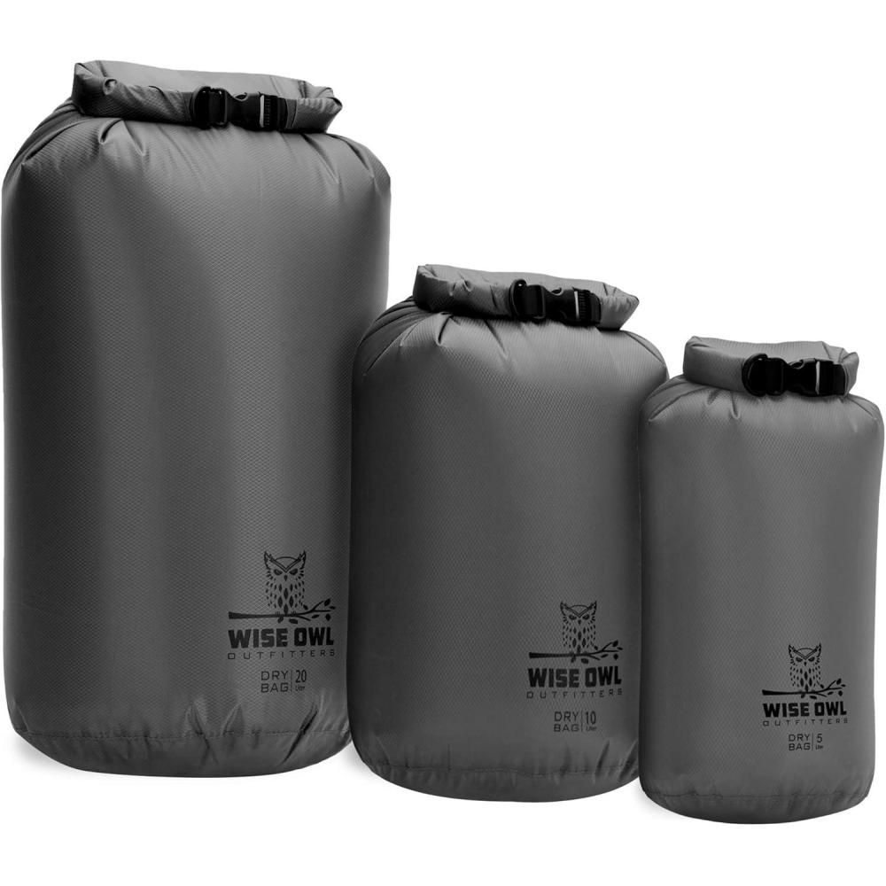 image:imageWise Owl Outfitters Waterproof Dry Bag 3Pack  Lightweight amp Airtight 5L10L20L Small amp Large Dry Bags for Kayaking Beach Travel Boating HikingGrey