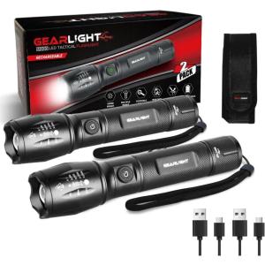 LED Flashlight High Lumens, Mini Tactical LED Flashlight 2 Pack, 5 Modes Zoomable Beam, Battery Powered (Batteries Not Included) for Camping, Hunting, Home & Emergency, Compact Small LED Flashlight(2 Pack  (Rechargeable))