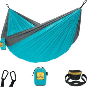 Wise Owl Outfitters Camping Hammock – 500lbs Portable Hammock with Tree Straps – Travel, Backpacking, Hiking, Outdoors Camping Gear – Single or Double(Blue & Grey)