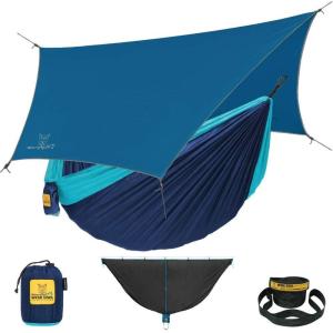 Wise Owl Outfitters Camping Hammock – 500lbs Portable Hammock with Tree Straps – Travel, Backpacking, Hiking, Outdoors Camping Gear – Single or Double(Blue)