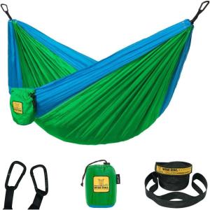 Wise Owl Outfitters Camping Hammock – 500lbs Portable Hammock with Tree Straps – Travel, Backpacking, Hiking, Outdoors Camping Gear – Single or Double(Green & Blue)