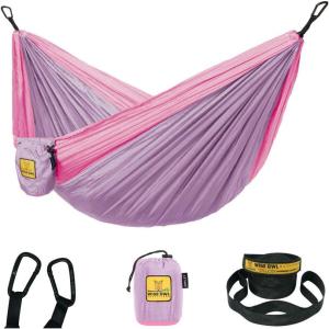 Wise Owl Outfitters Camping Hammock – 500lbs Portable Hammock with Tree Straps – Travel, Backpacking, Hiking, Outdoors Camping Gear – Single or Double(Lavender & Pink)