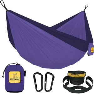 Wise Owl Outfitters Camping Hammock – 500lbs Portable Hammock with Tree Straps – Travel, Backpacking, Hiking, Outdoors Camping Gear – Single or Double(Purple & Dark Purple)