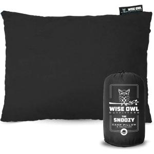 Wise Owl Outfitters Camping Pillow – Memory Foam Travel Pillow for Airplane Sleeping, Hiking, Backpacking & Outdoor Use – Small & Portable for Adults, Car, Camp & Tent(Black)