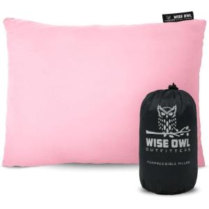 Wise Owl Outfitters Camping Pillow – Memory Foam Travel Pillow for Airplane Sleeping, Hiking, Backpacking & Outdoor Use – Small & Portable for Adults, Car, Camp & Tent(Rose)