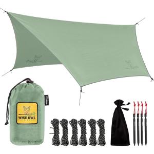 Wise Owl Outfitters Hammock Rain Fly – Waterproof Camping Tarp Cover with Tent Stakes & Carry Bag, Ultralight Shelter for Backpacking & Outdoor Shade(Sage)