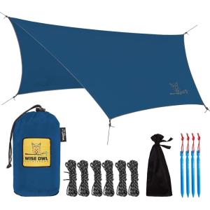 Wise Owl Outfitters Hammock Rain Fly – Waterproof Camping Tarp Cover with Tent Stakes & Carry Bag, Ultralight Shelter for Backpacking & Outdoor Shade(Blue)