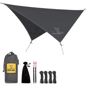 Wise Owl Outfitters Hammock Rain Fly – Waterproof Camping Tarp Cover with Tent Stakes & Carry Bag, Ultralight Shelter for Backpacking & Outdoor Shade(Gray)