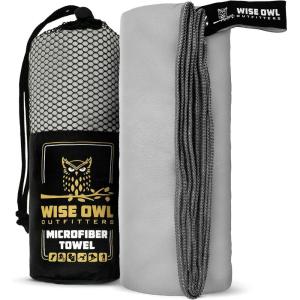 Wise Owl Outfitters Microfiber Camping Towel – Quick Dry Towel for Travel, Backpacking, Hiking, Beach, Gym & Yoga – Compact, Fast Drying & Lightweight(Light Grey)