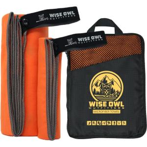 Wise Owl Outfitters Microfiber Camping Towel – Quick Dry Towel for Travel, Backpacking, Hiking, Beach, Gym & Yoga – Compact, Fast Drying & Lightweight(Orange)