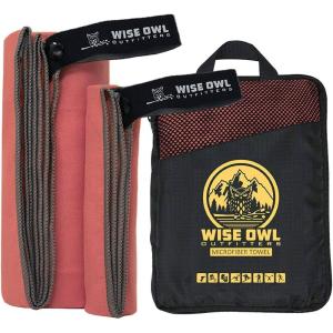 Wise Owl Outfitters Microfiber Camping Towel – Quick Dry Towel for Travel, Backpacking, Hiking, Beach, Gym & Yoga – Compact, Fast Drying & Lightweight(Red)